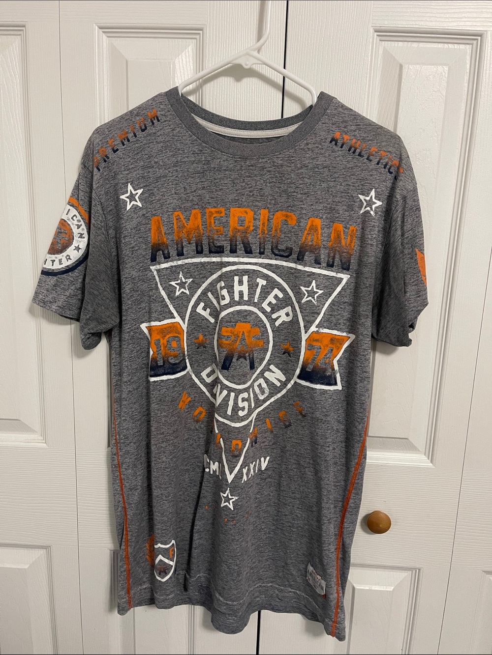 American Fighter Gray Short Sleeve Graphic Tee with Orange Accents
